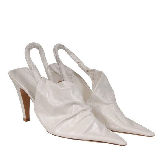 Bottega Veneta Womens Twist Crinkle The Point Mules US 9.5 EU 39.5 White Leather Shoes